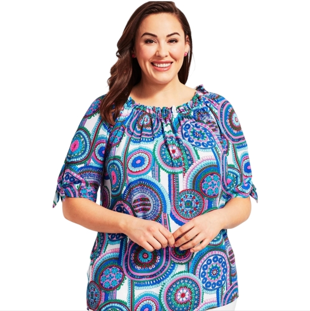 Talbots Woman Artsy Medallion Classy Bohemian‎ Resortwear Travel Top Size 2X